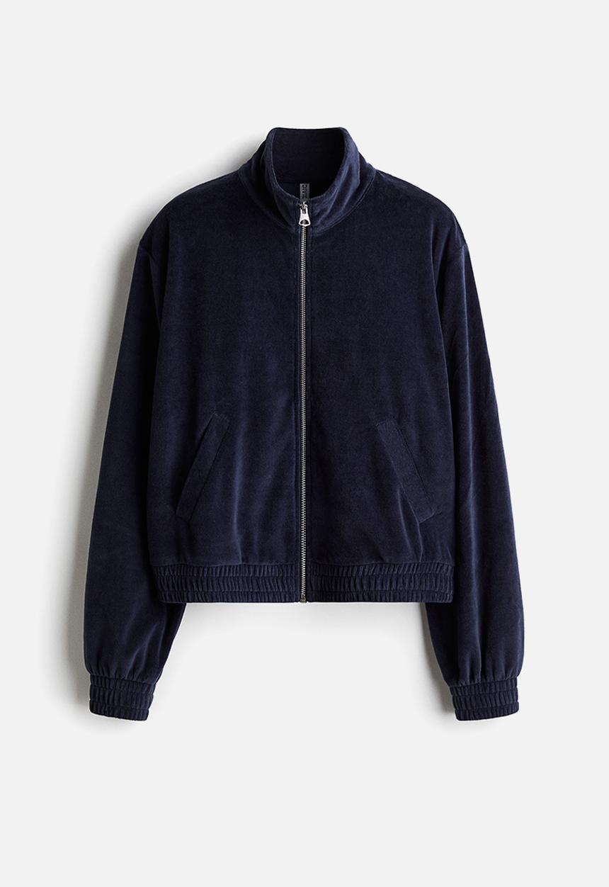 H&M - Velour zip-through jacket - navy blue