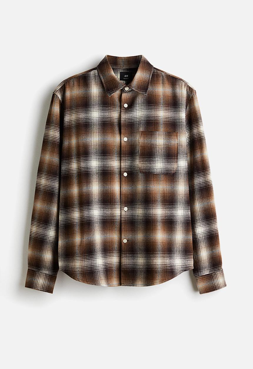 Loose fit flannel shirt - brown/checked - 1296170002