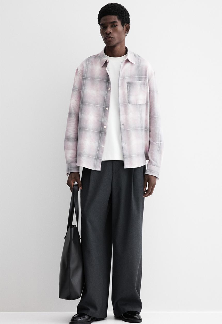 Loose fit flannel shirt - pink/checked - 1296170004