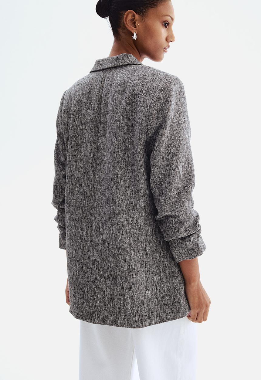 H&M - Gathered-sleeve blazer - grey marl