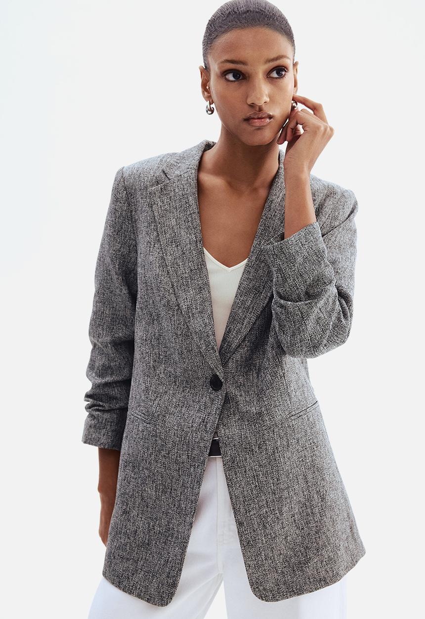 H&M - Gathered-sleeve blazer - grey marl