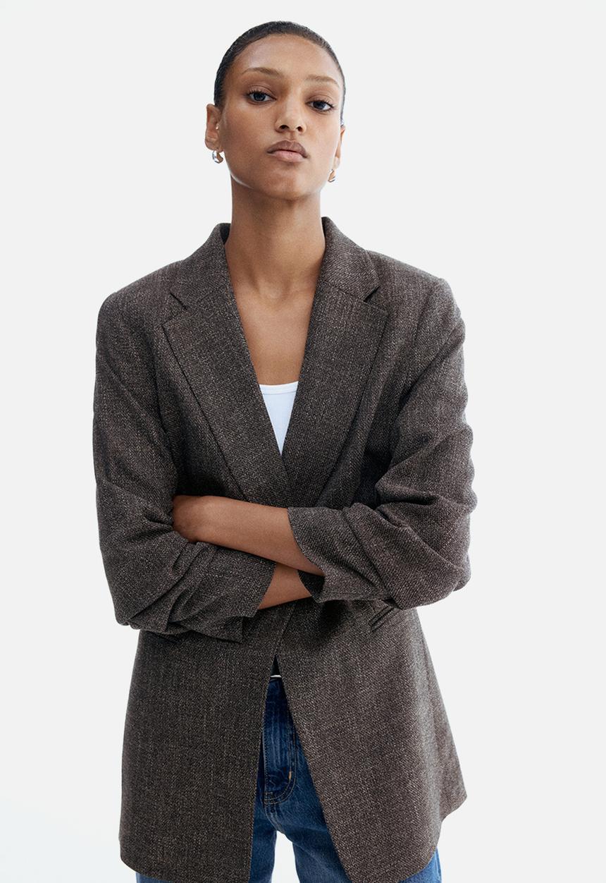 H&M - Gathered-sleeve blazer - brown