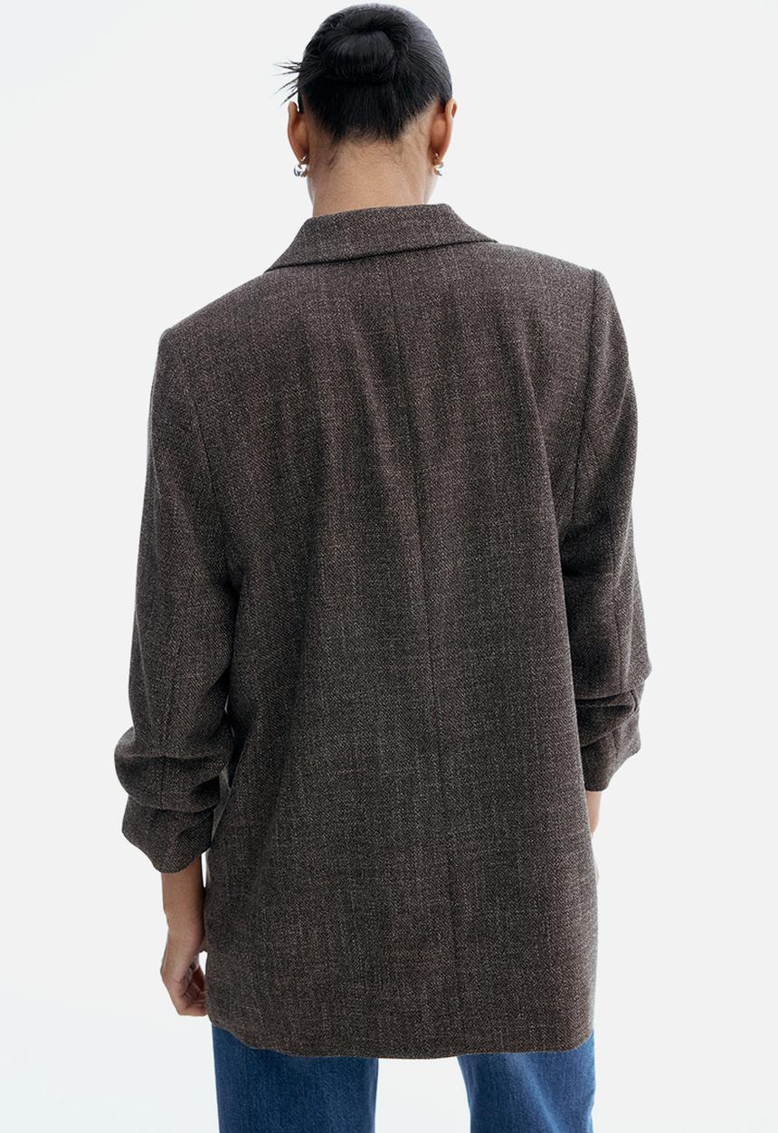 H&M - Gathered-sleeve blazer - brown