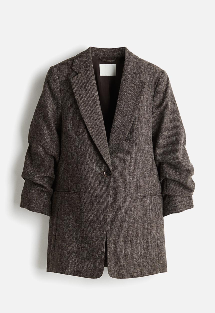 H&M - Gathered-sleeve blazer - brown