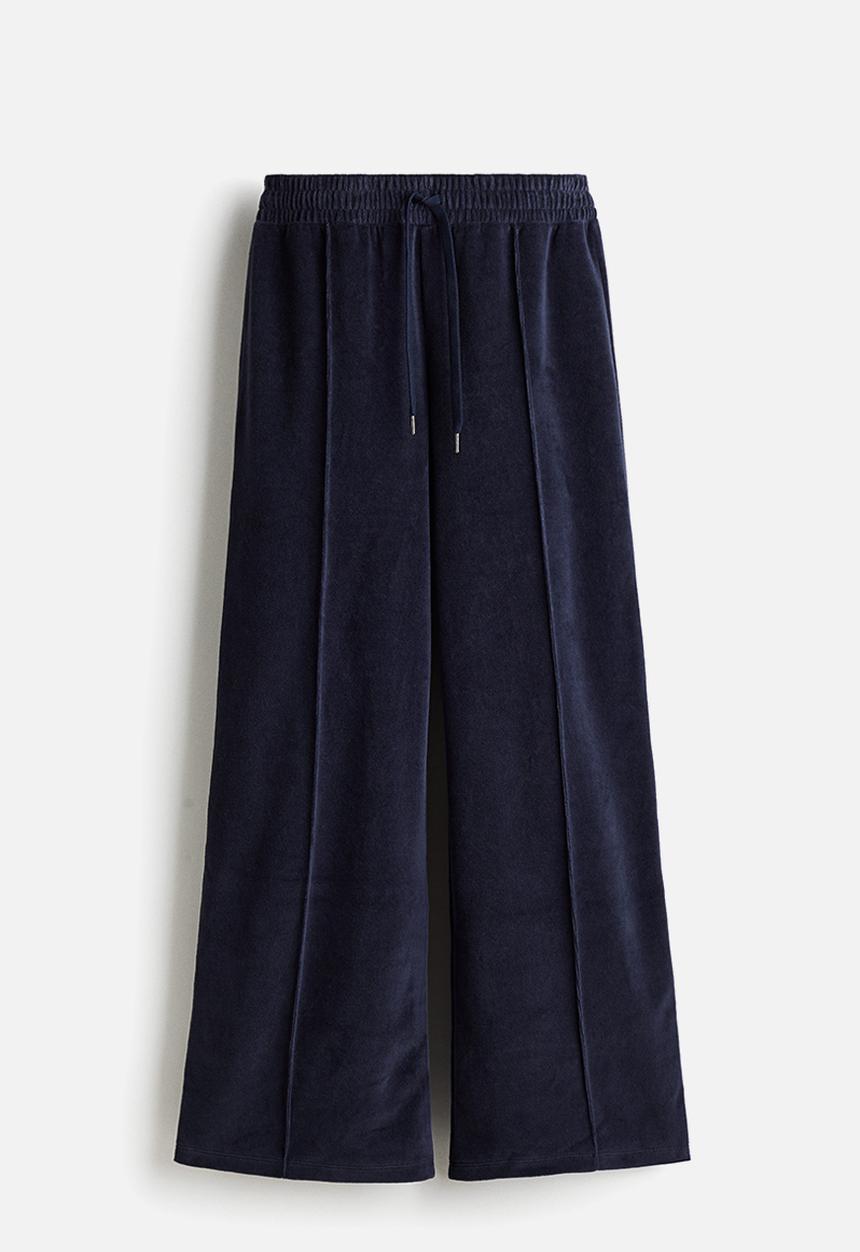 H&M - Wide velour joggers - navy blue 