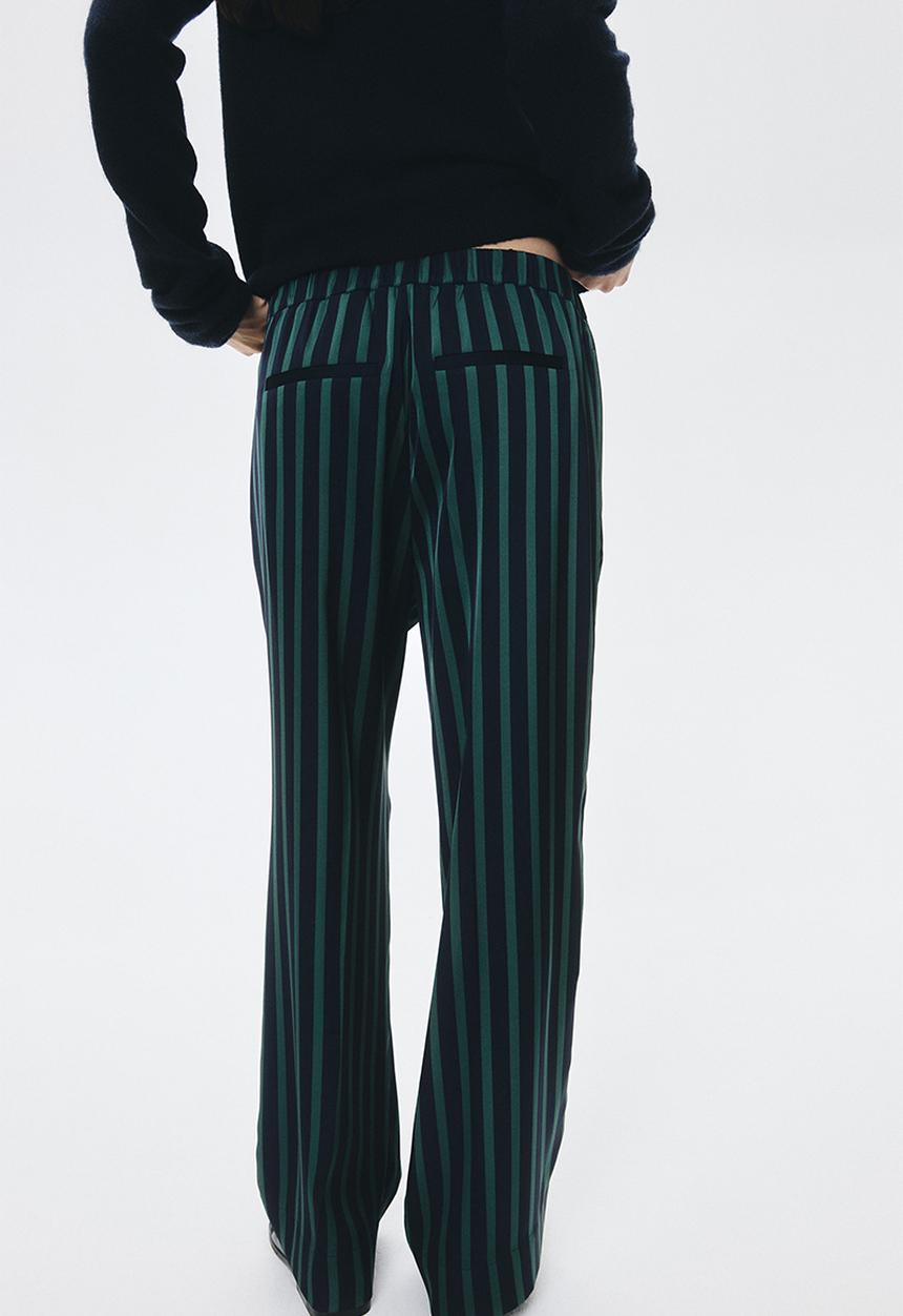 H&M - Pull-on trousers - navy blue/green striped