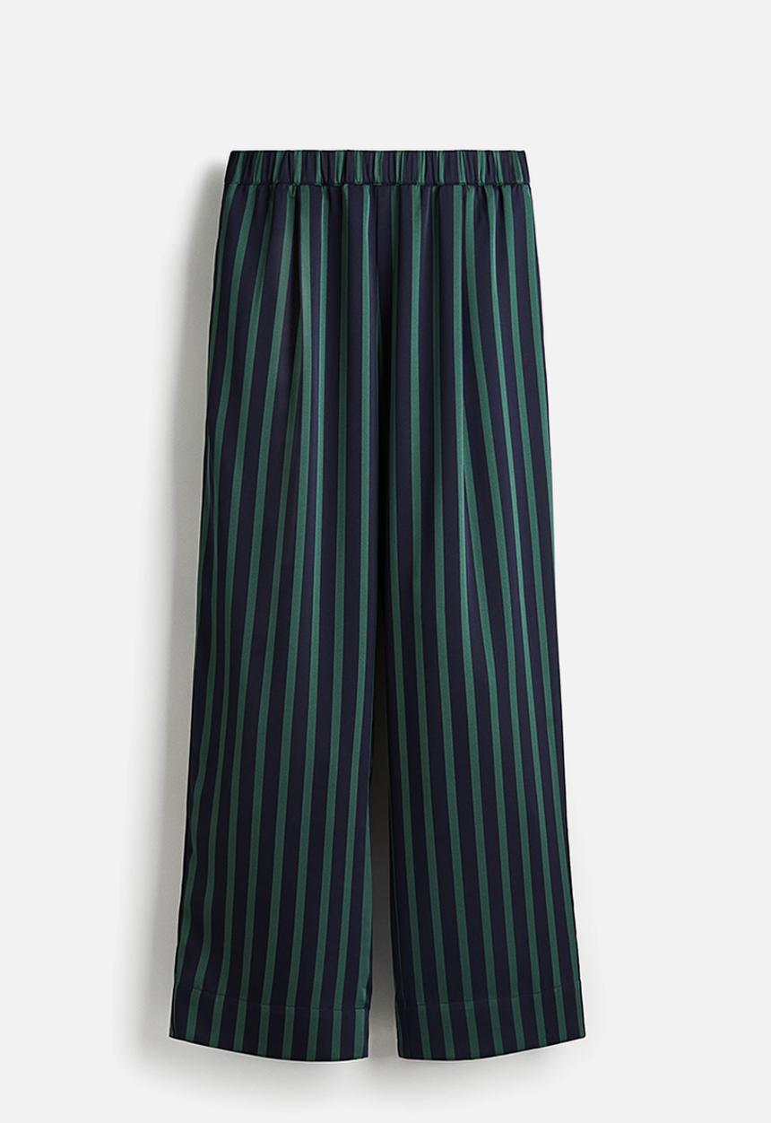 H&M - Pull-on trousers - navy blue/green striped