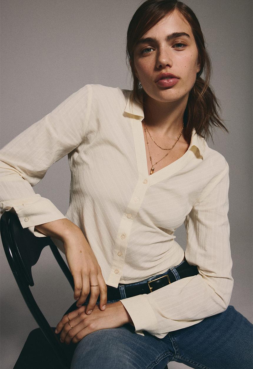 H&M - Cropped cotton shirt - light beige