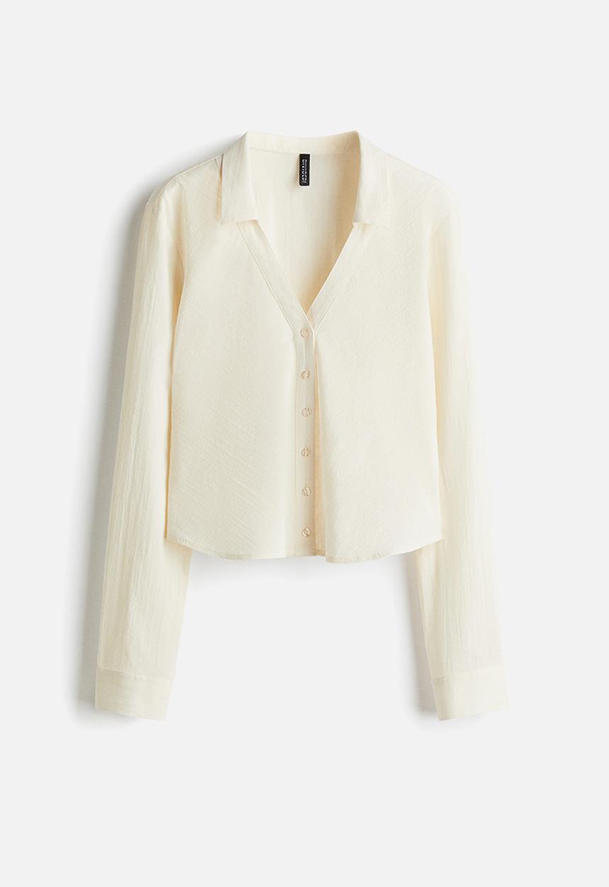 H&M - Cropped cotton shirt - light beige