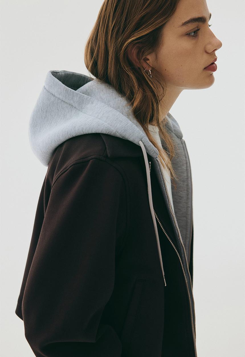H&M - Layered scuba jacket - dark brown & grey marl