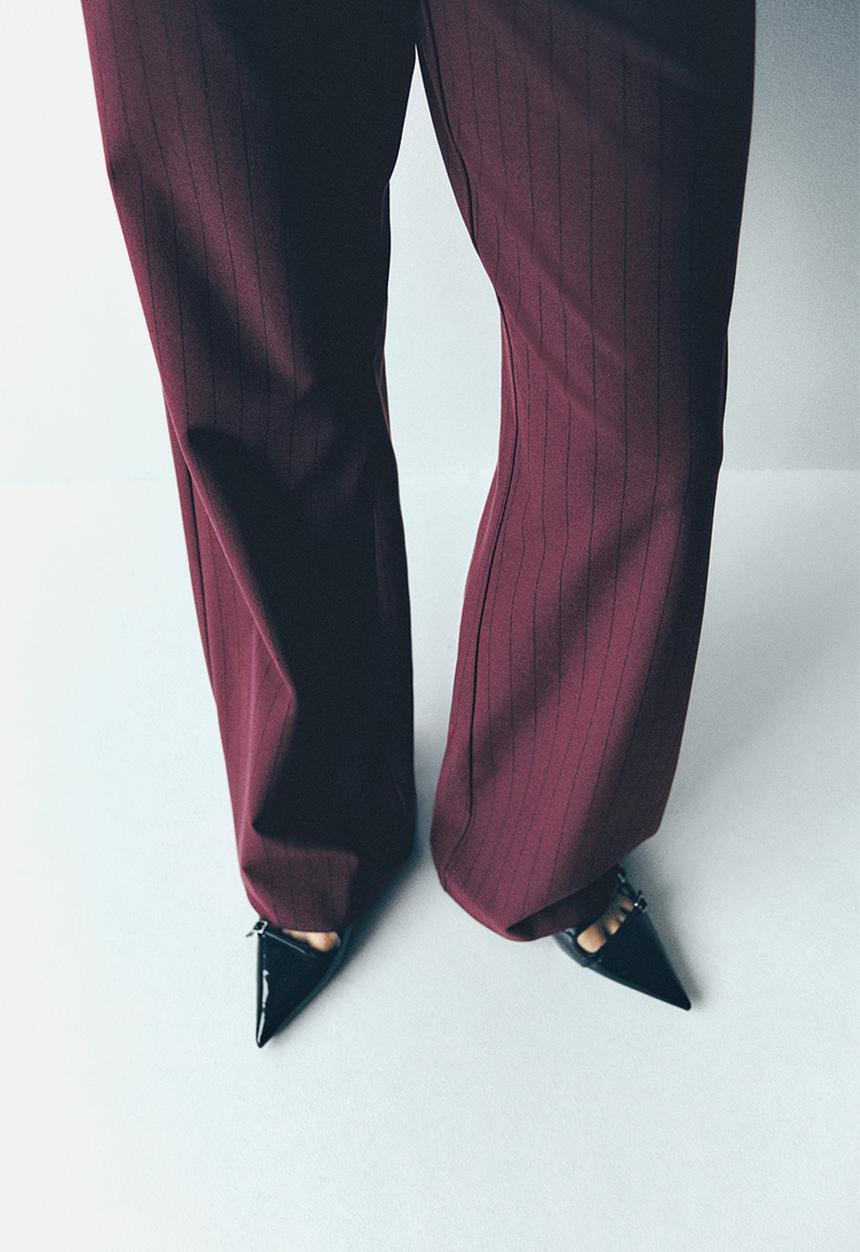 H&M - Wide trousers - burgundy/pinstriped