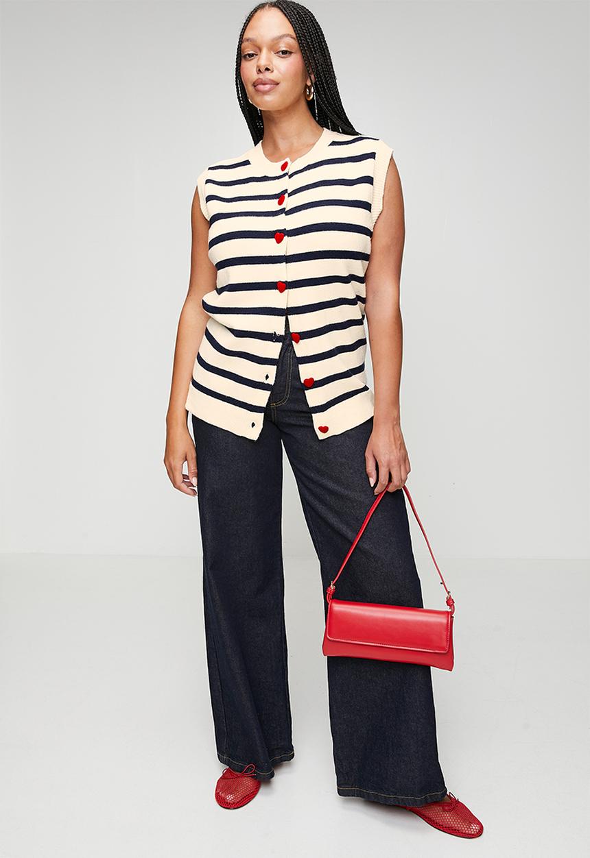 Me&B - Plus Knitwear Vest with Heart Buttons - Navy Stripe