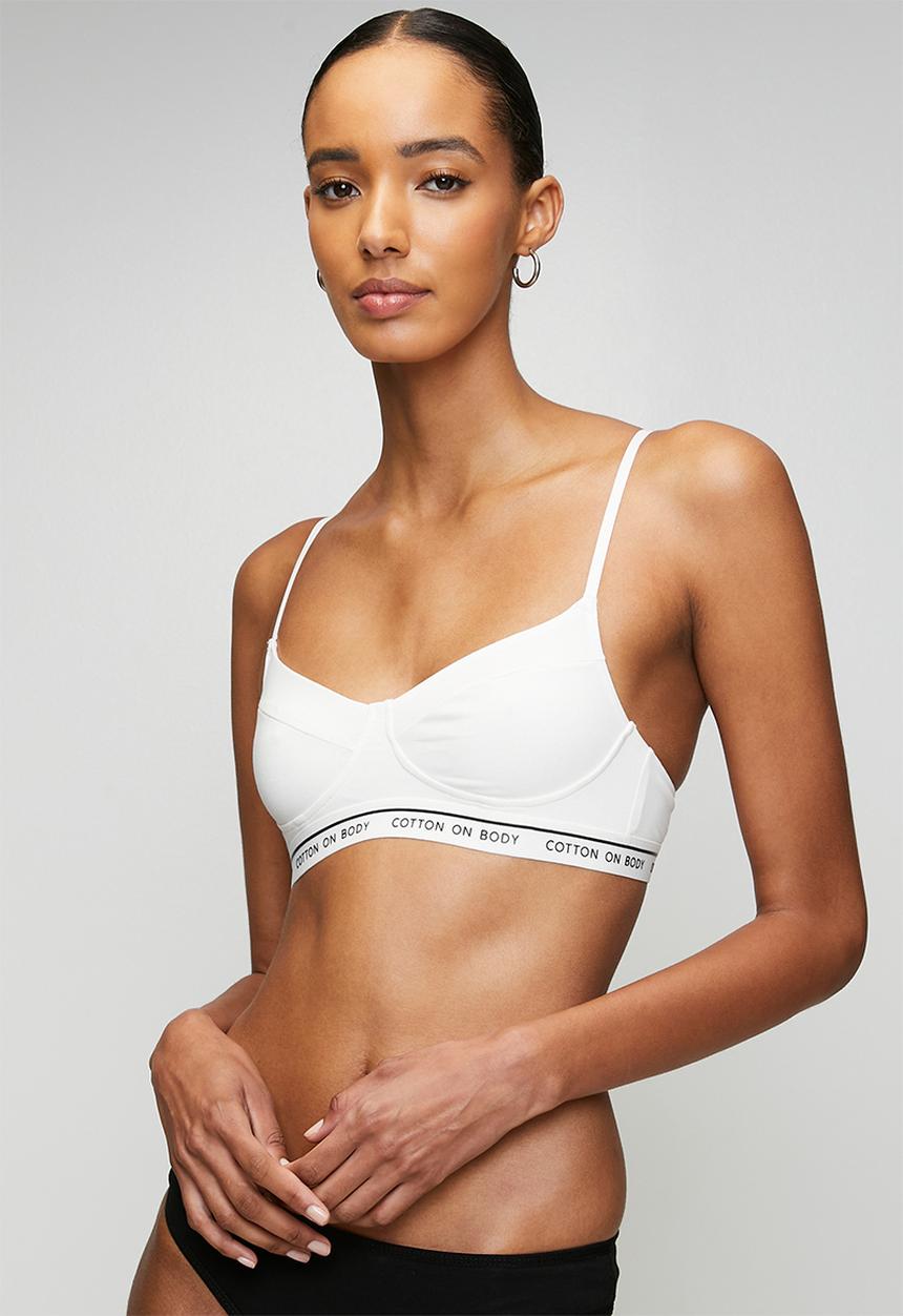 Cotton On - Branded Cotton Balconette Bralette 2 Pack - Black/White