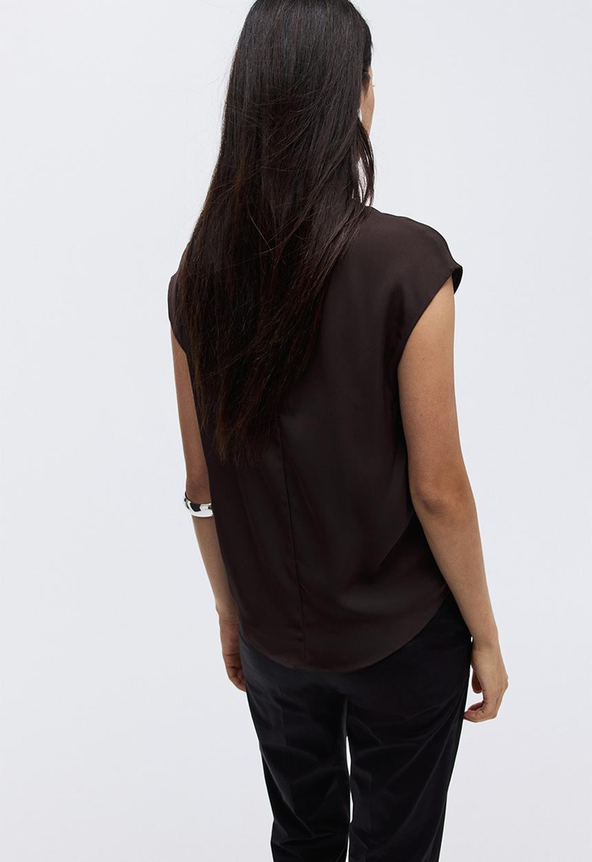 H&M - Cap-sleeved blouse - dark brown