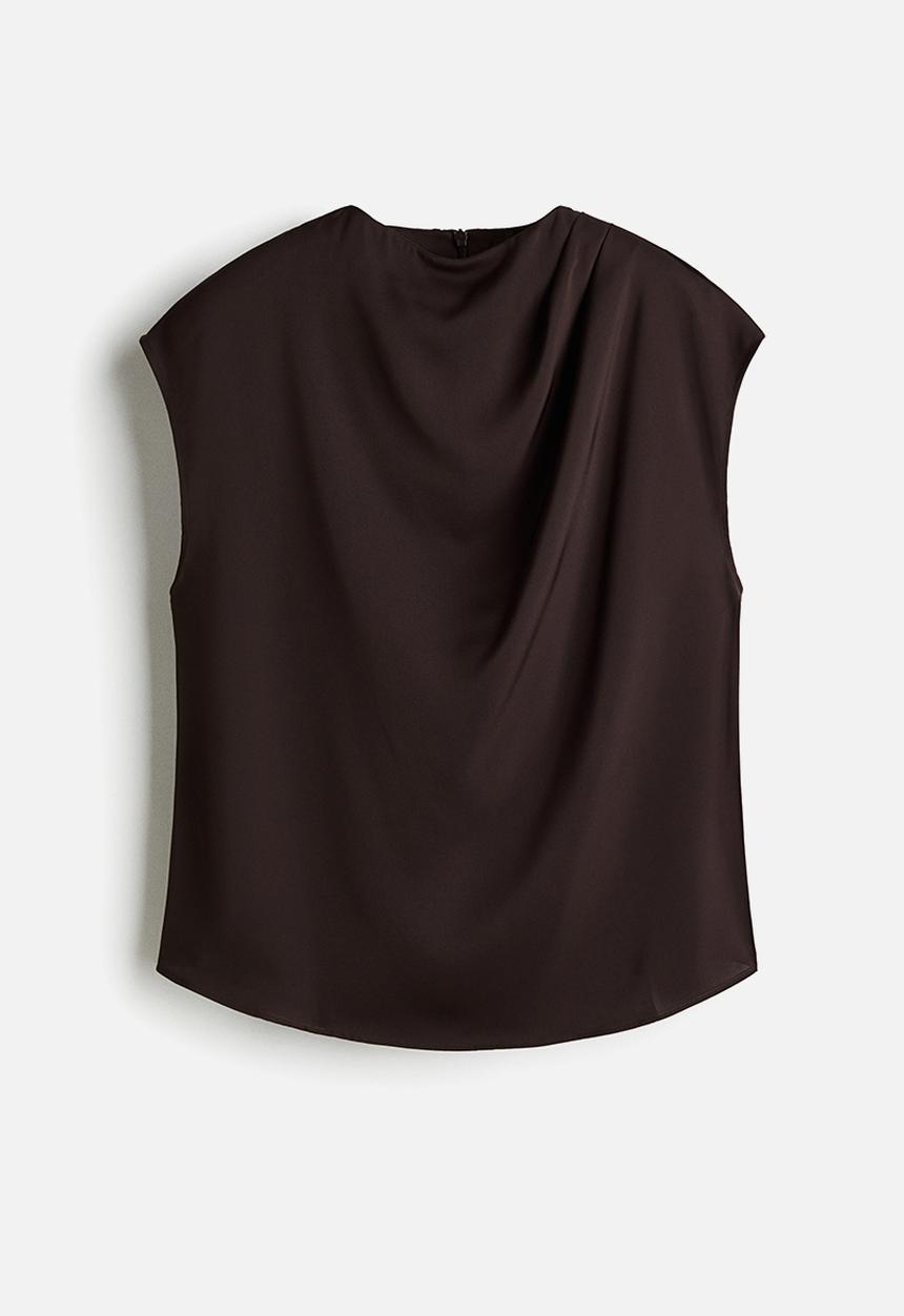 H&M - Cap-sleeved blouse - dark brown