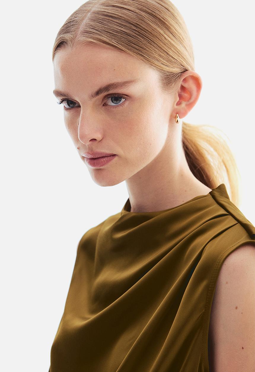 H&M - Draped satin blouse - golden olive