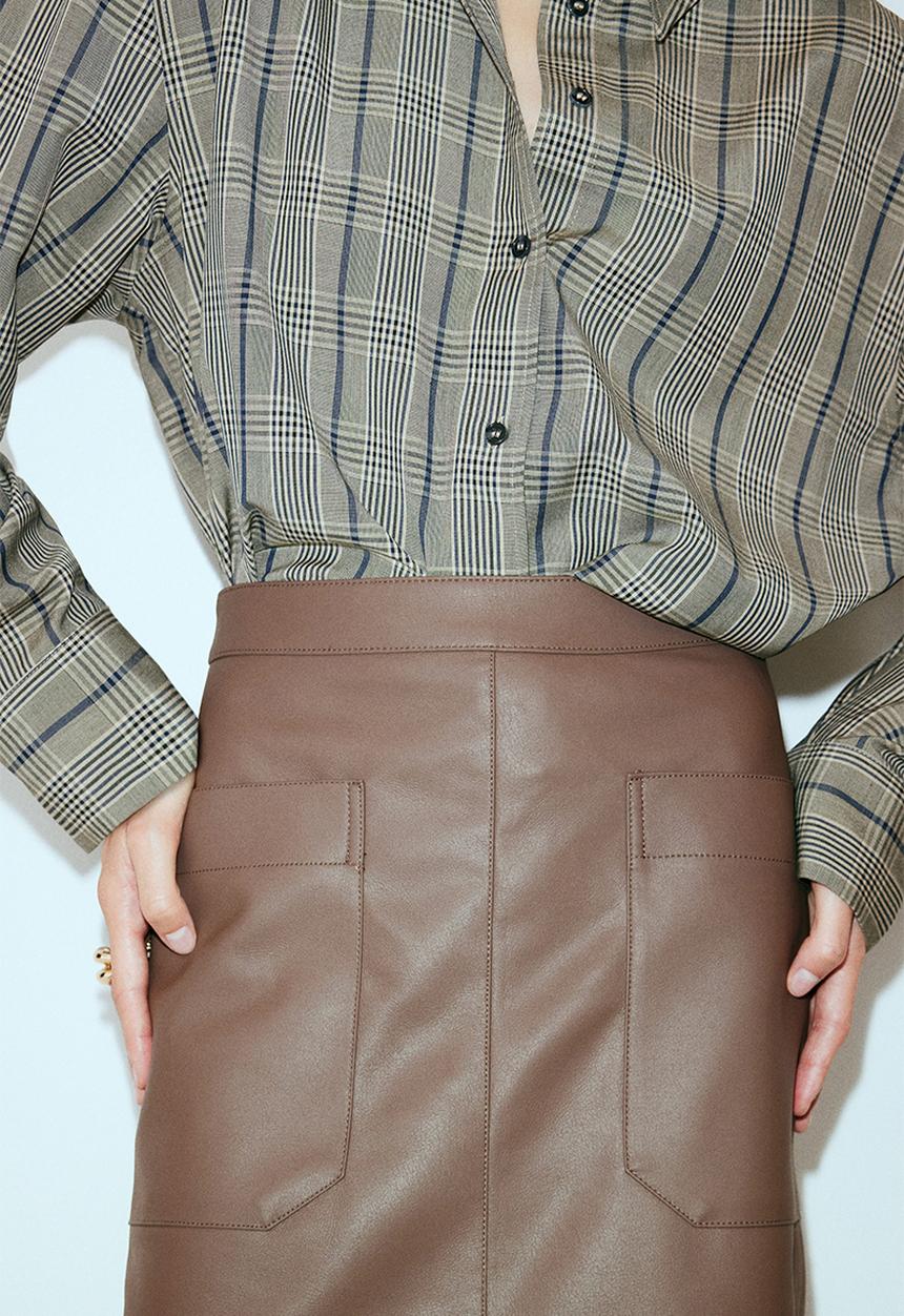 H&M - Coated midi skirt - brown