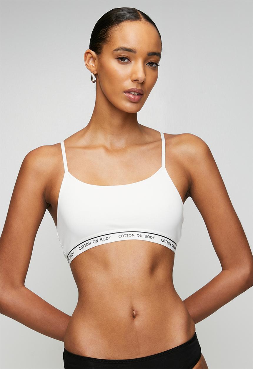 Cotton On - Branded Cotton Scoop Bralette 2 Pack - Black/White