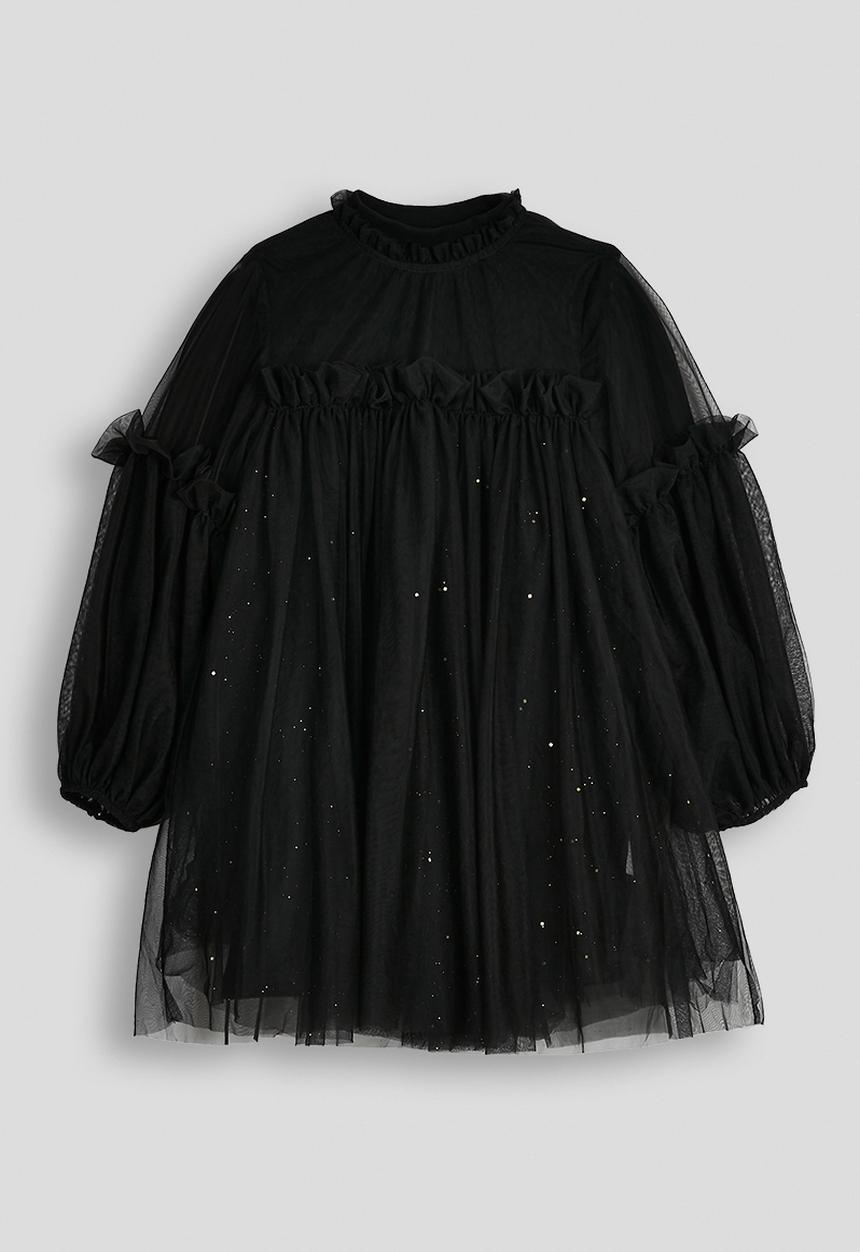 Pop Candy - Fitted dress with frilled overlay - black