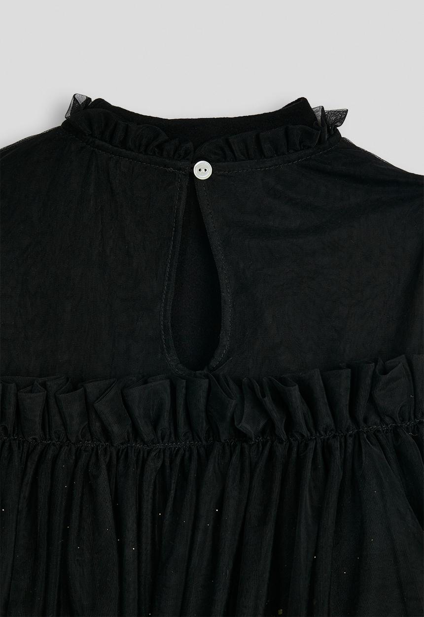 Pop Candy - Fitted dress with frilled overlay - black
