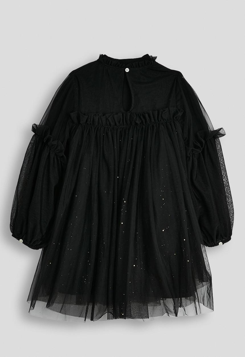 Pop Candy - Fitted dress with frilled overlay - black