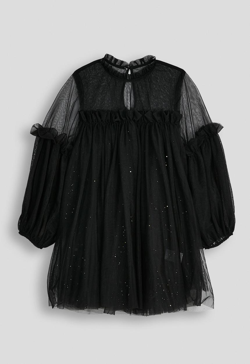Pop Candy - Fitted dress with frilled overlay - black