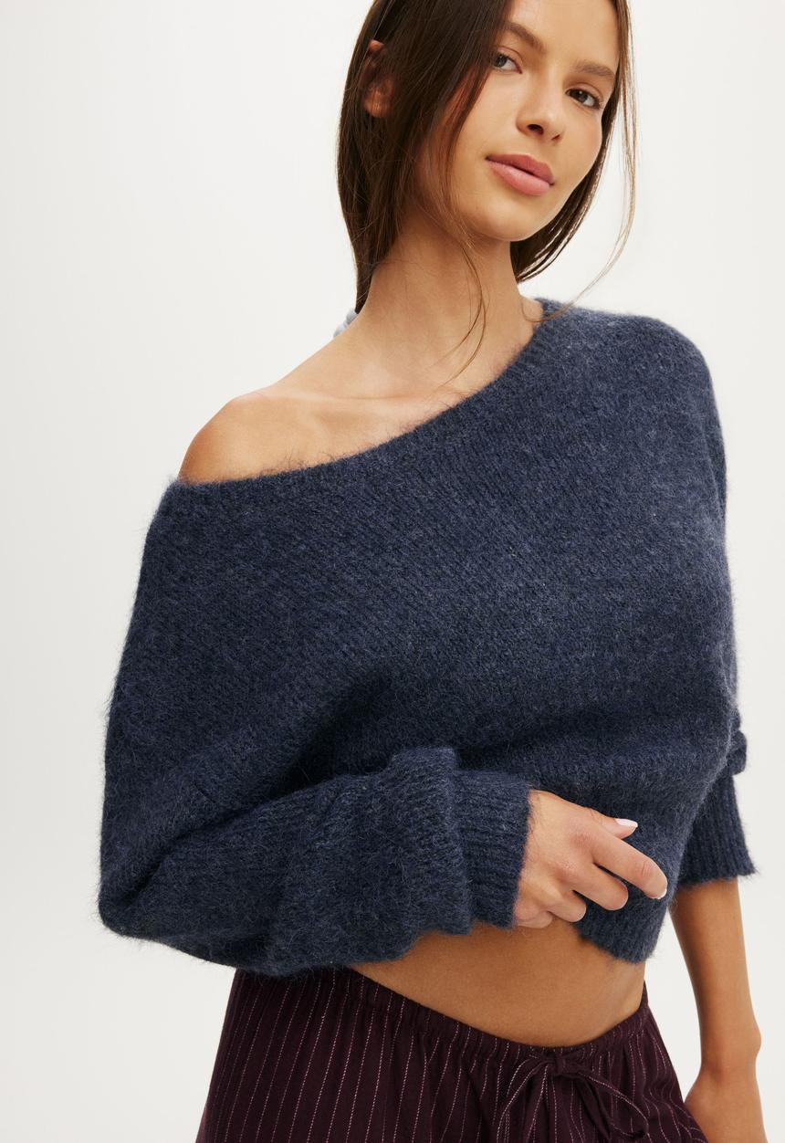Cotton On - Fluffy off the shoulder knit - steely blue