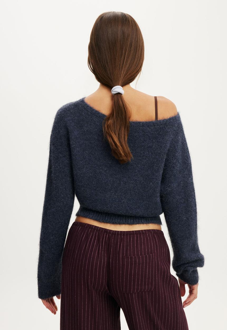 Cotton On - Fluffy off the shoulder knit - steely blue