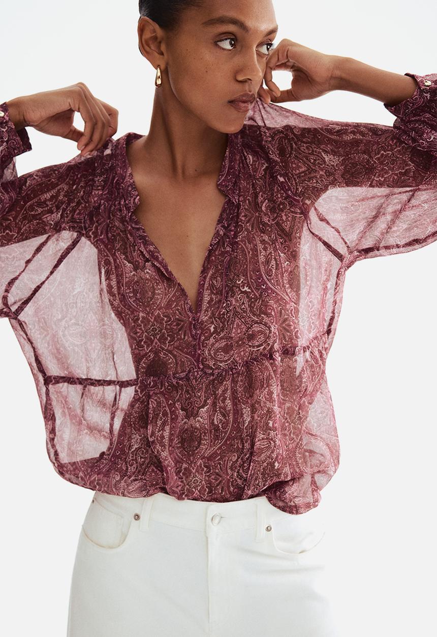 H&M - Patterned chiffon blouse - dark pink paisley pattern