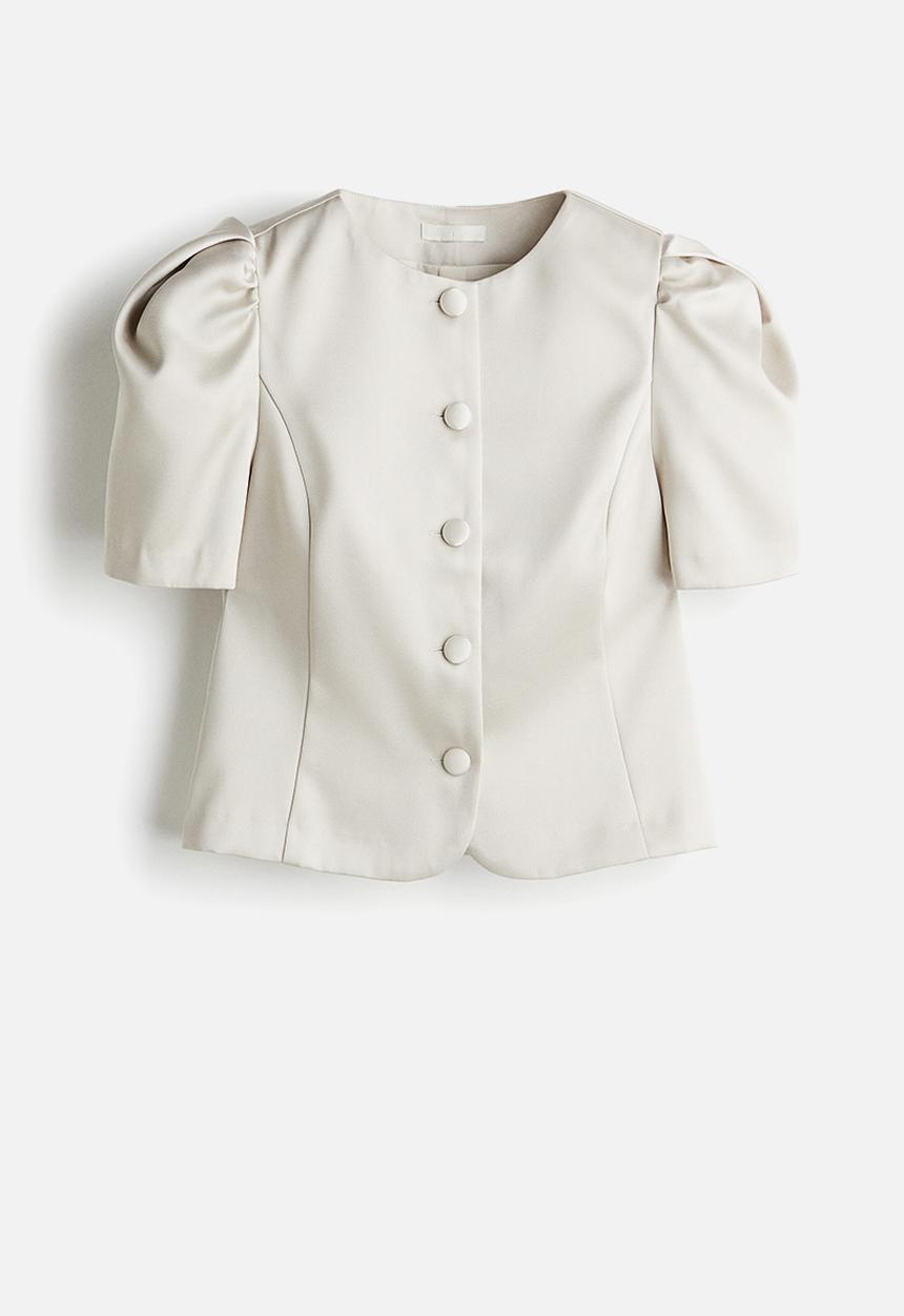 H&M - Puff-sleeved blouse - light greige
