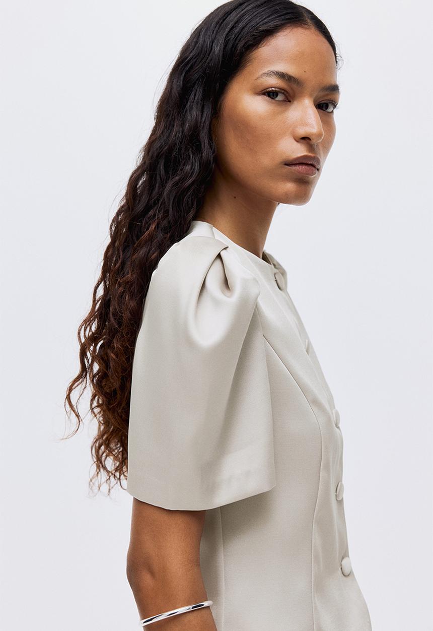 H&M - Puff-sleeved blouse - light greige