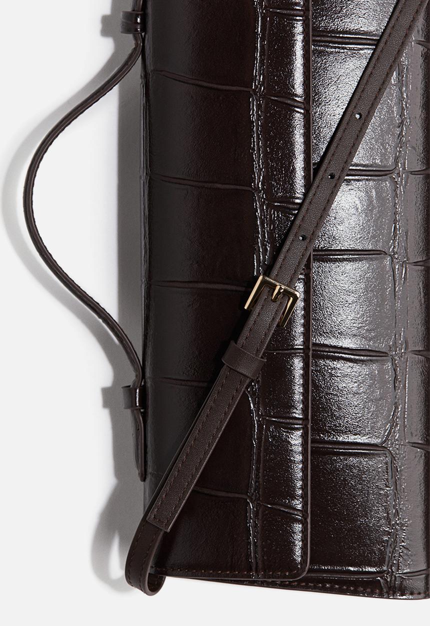 H&M - Rectangular crossbody bag - dark brown crocodile pattern