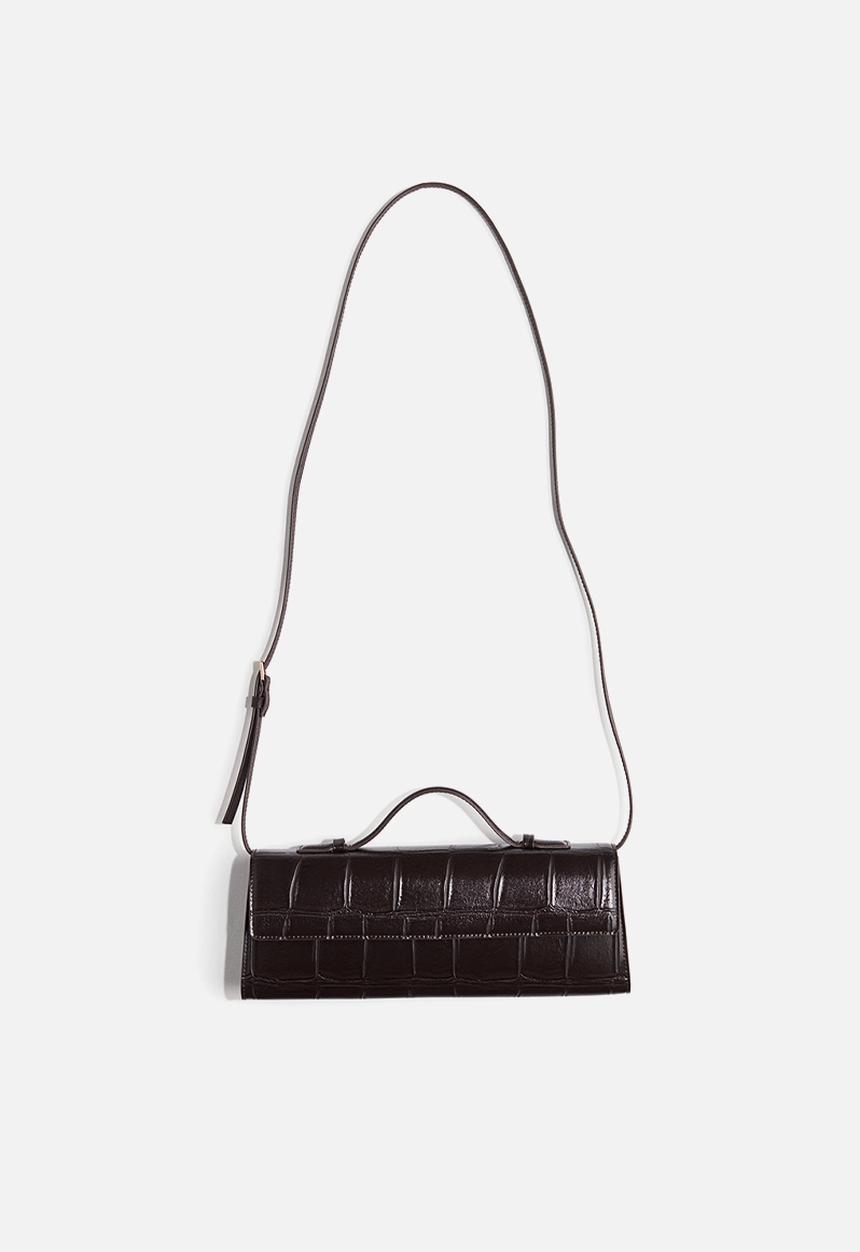 H&M - Rectangular crossbody bag - dark brown crocodile pattern