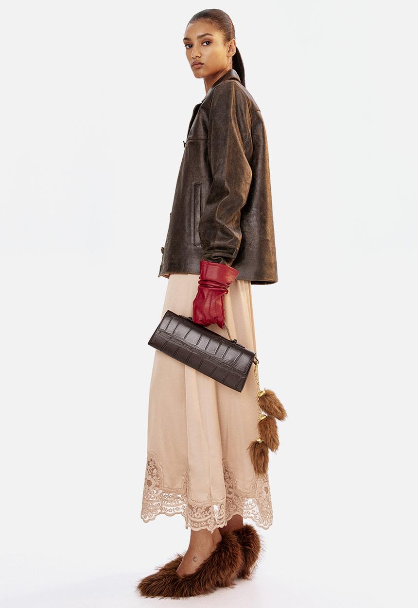 H&M - Rectangular crossbody bag - dark brown crocodile pattern