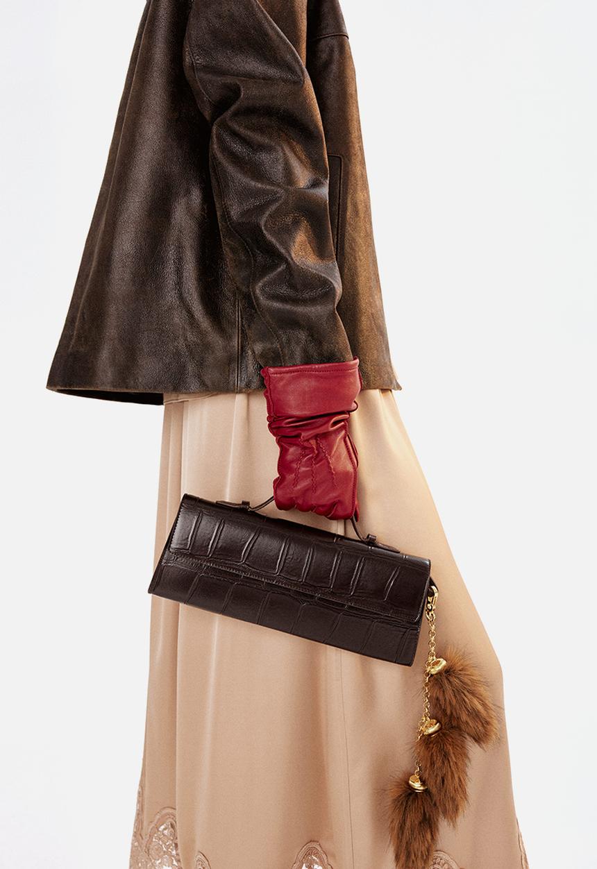 H&M - Rectangular crossbody bag - dark brown crocodile pattern