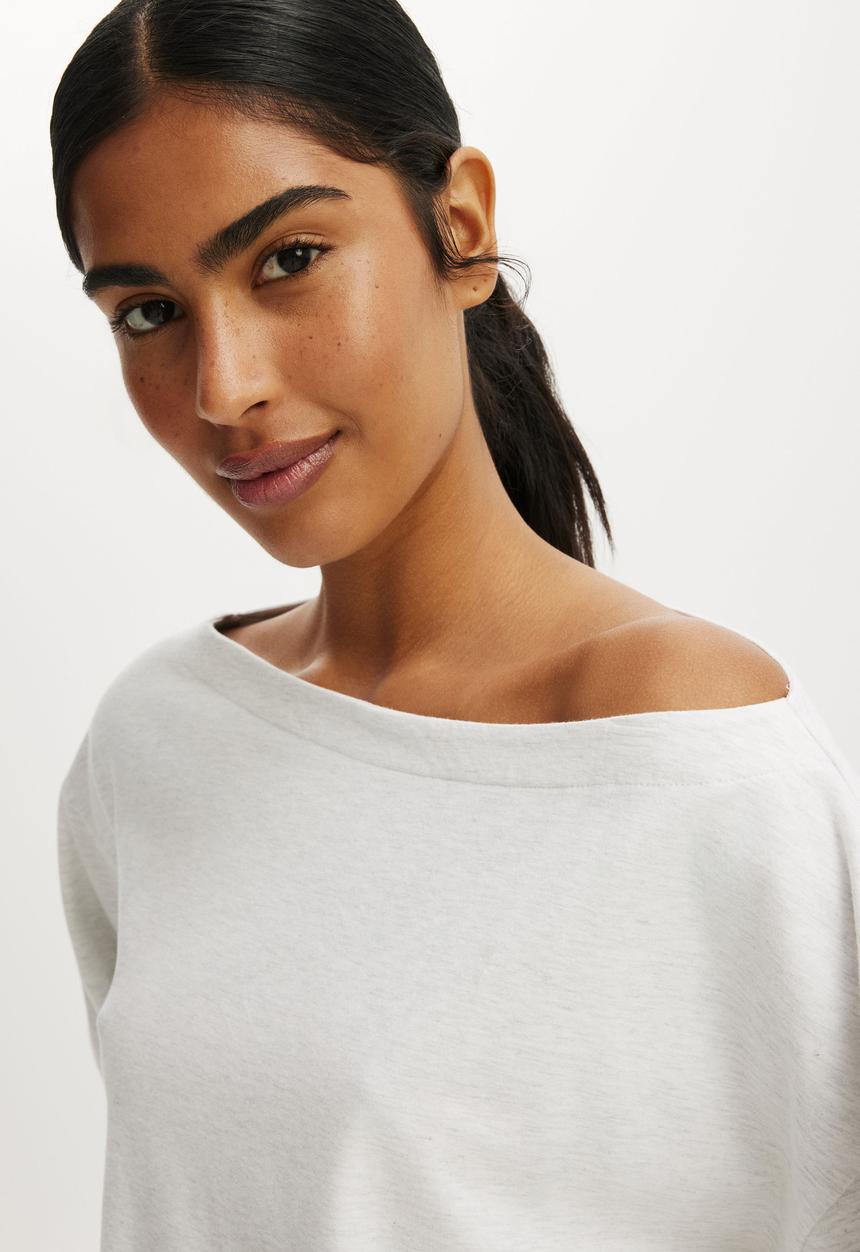 Cotton On - Dreamy soft boatneck long sleeve - light grey marle