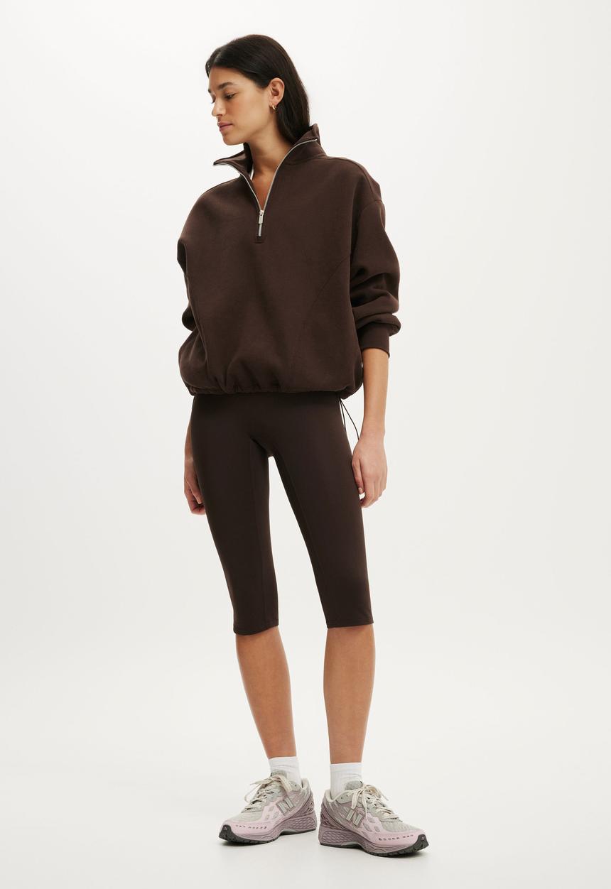 Cotton On - Plush Half Zip Sweatshirt - French Roast