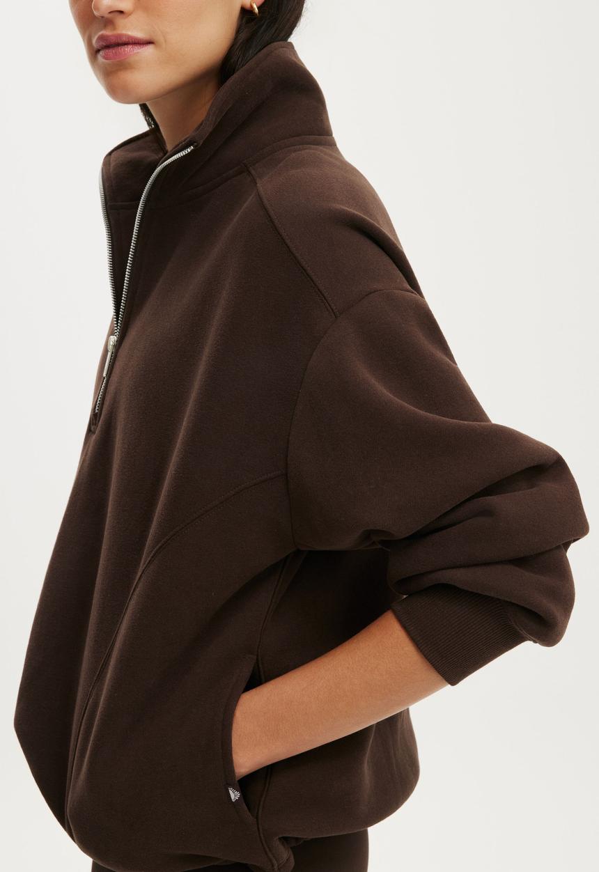 Cotton On - Plush Half Zip Sweatshirt - French Roast