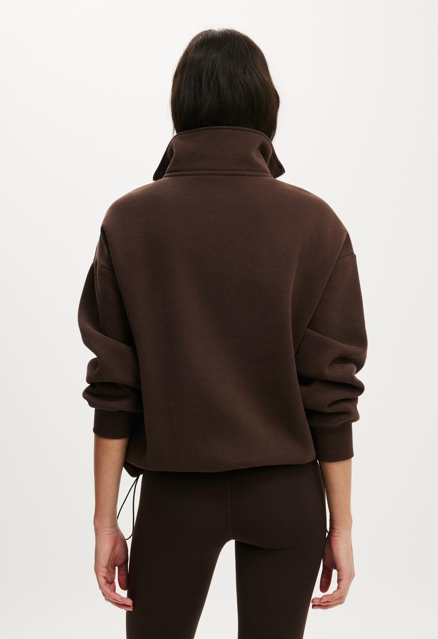 Cotton On - Plush Half Zip Sweatshirt - French Roast