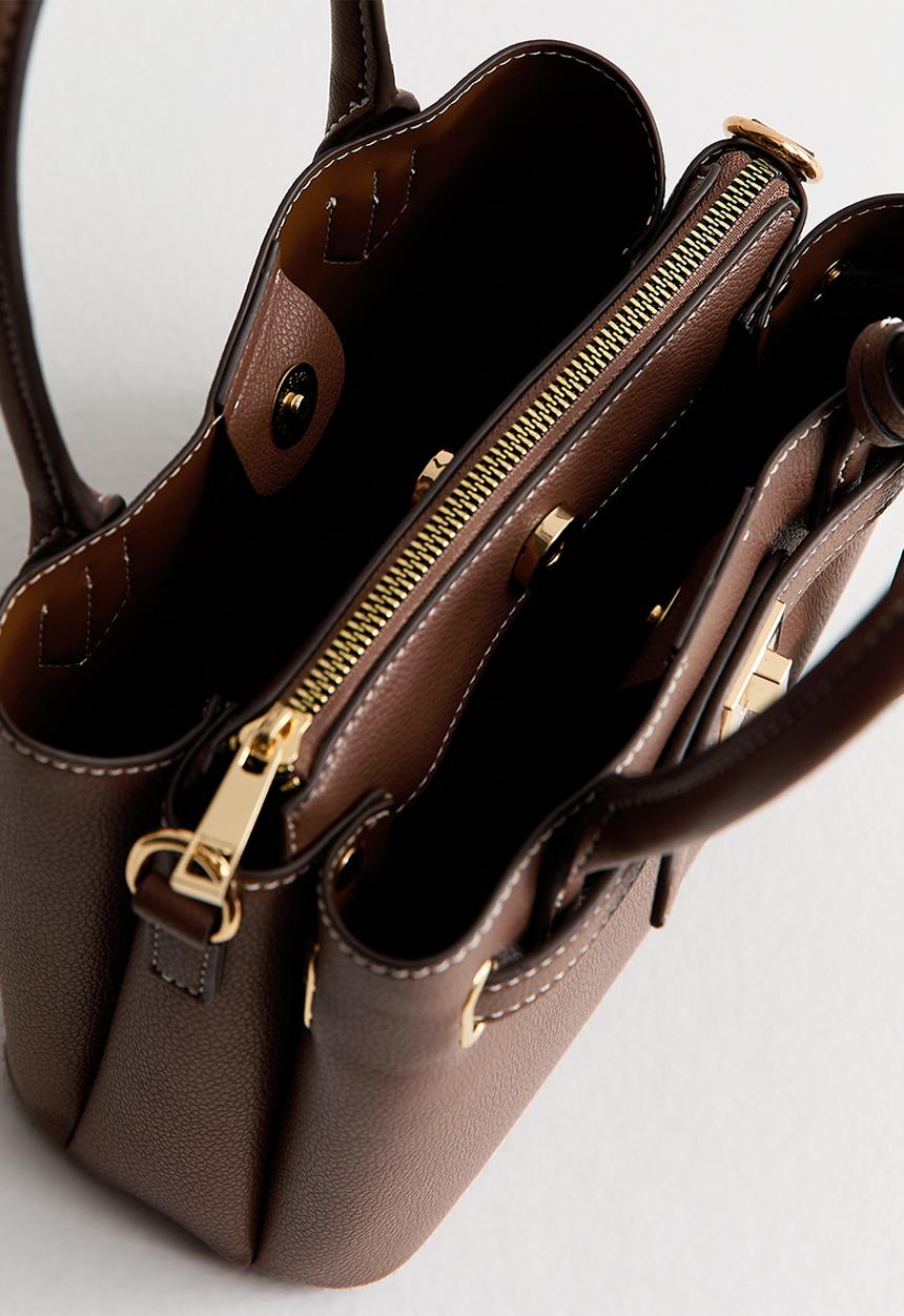 New Look - Mini Annie Belted Triple Comp Bag - Brown