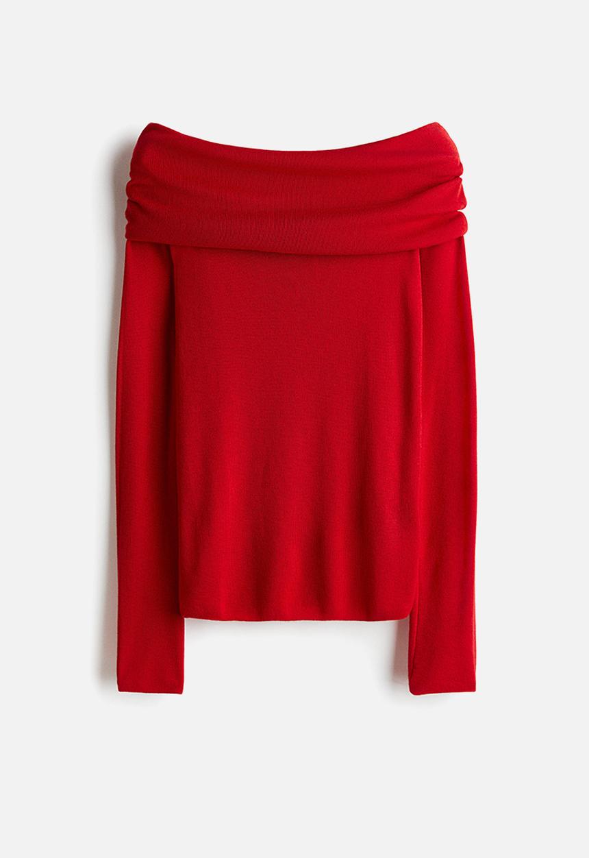 H&M - Off-the-shoulder jumper - bright ed