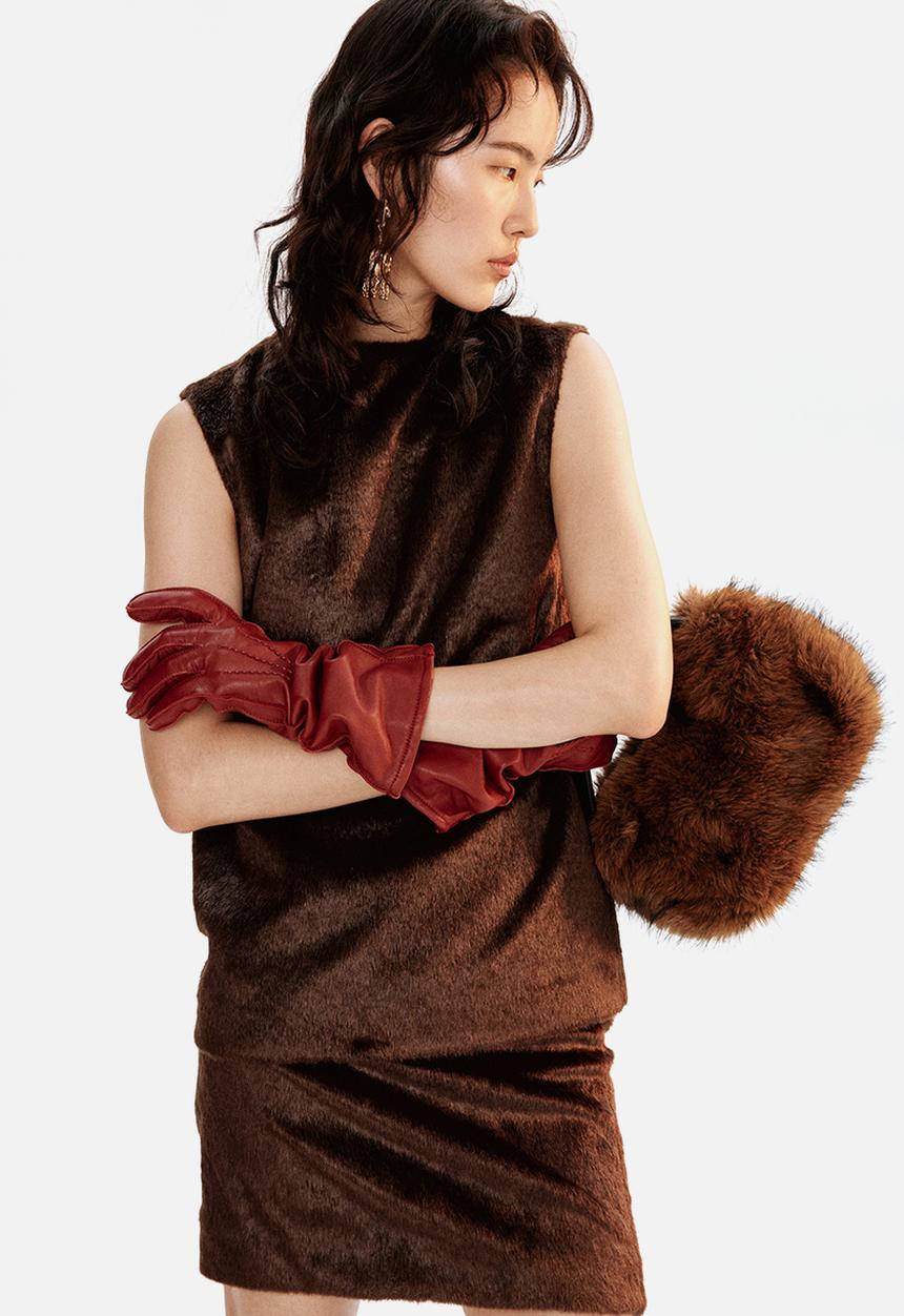 H&M - Long leather gloves - dark red