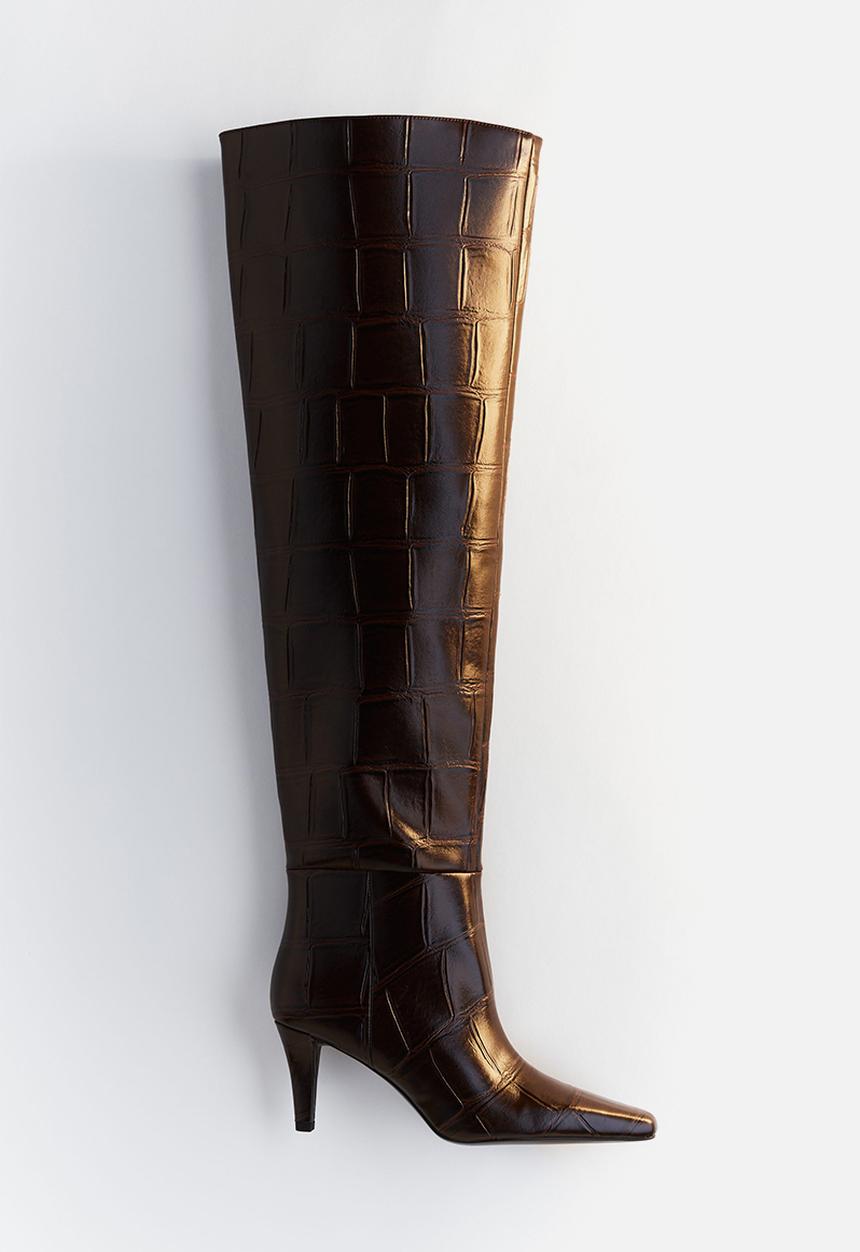 H&M - Over-the-knee boots - dark brown crocodile pattern