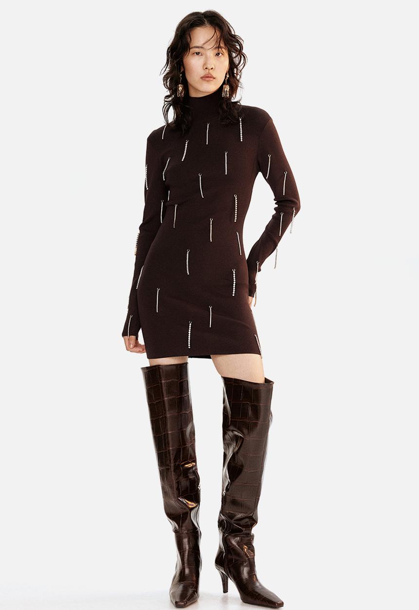 H&M - Over-the-knee boots - dark brown crocodile pattern