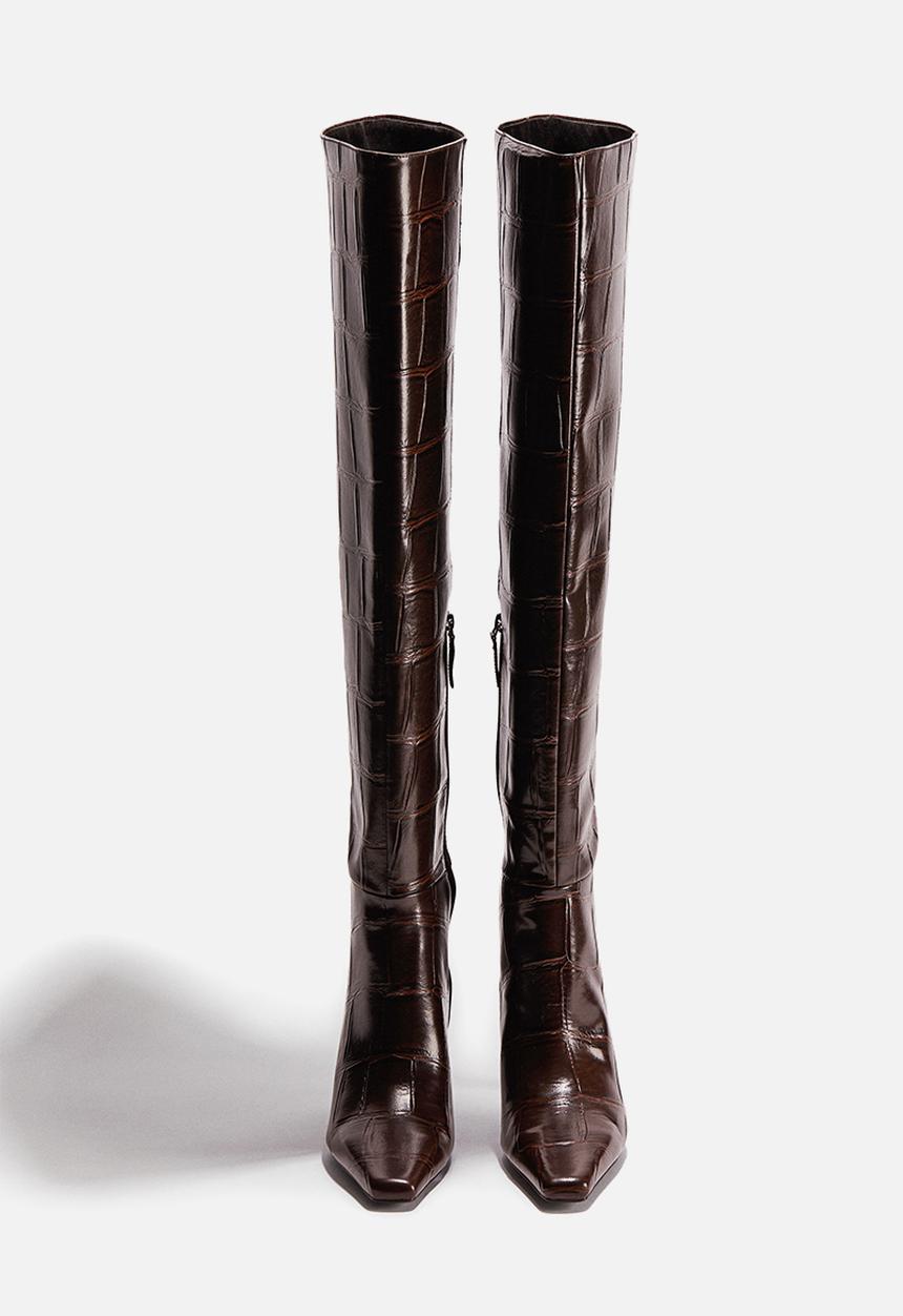 H&M - Over-the-knee boots - dark brown crocodile pattern