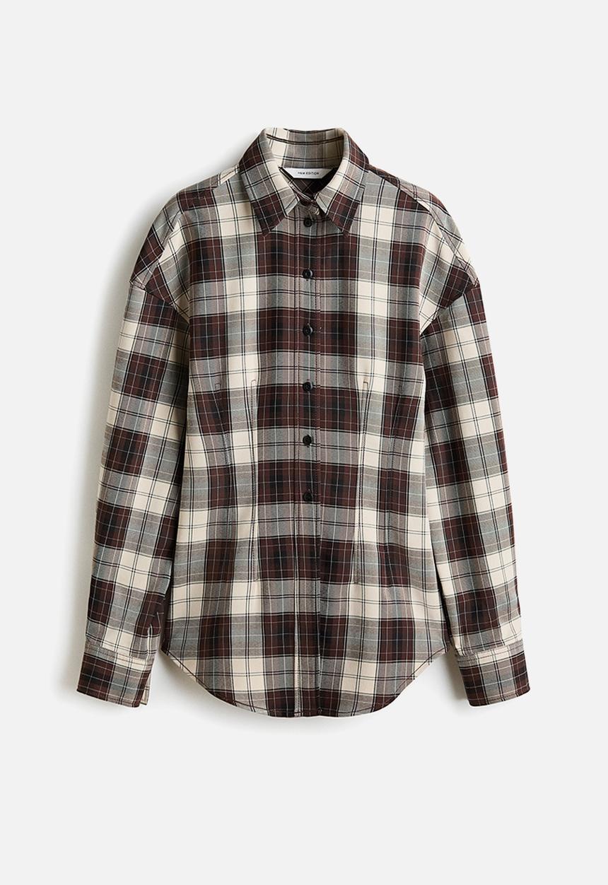 H&M - Waisted twill shirt - dark brown checked