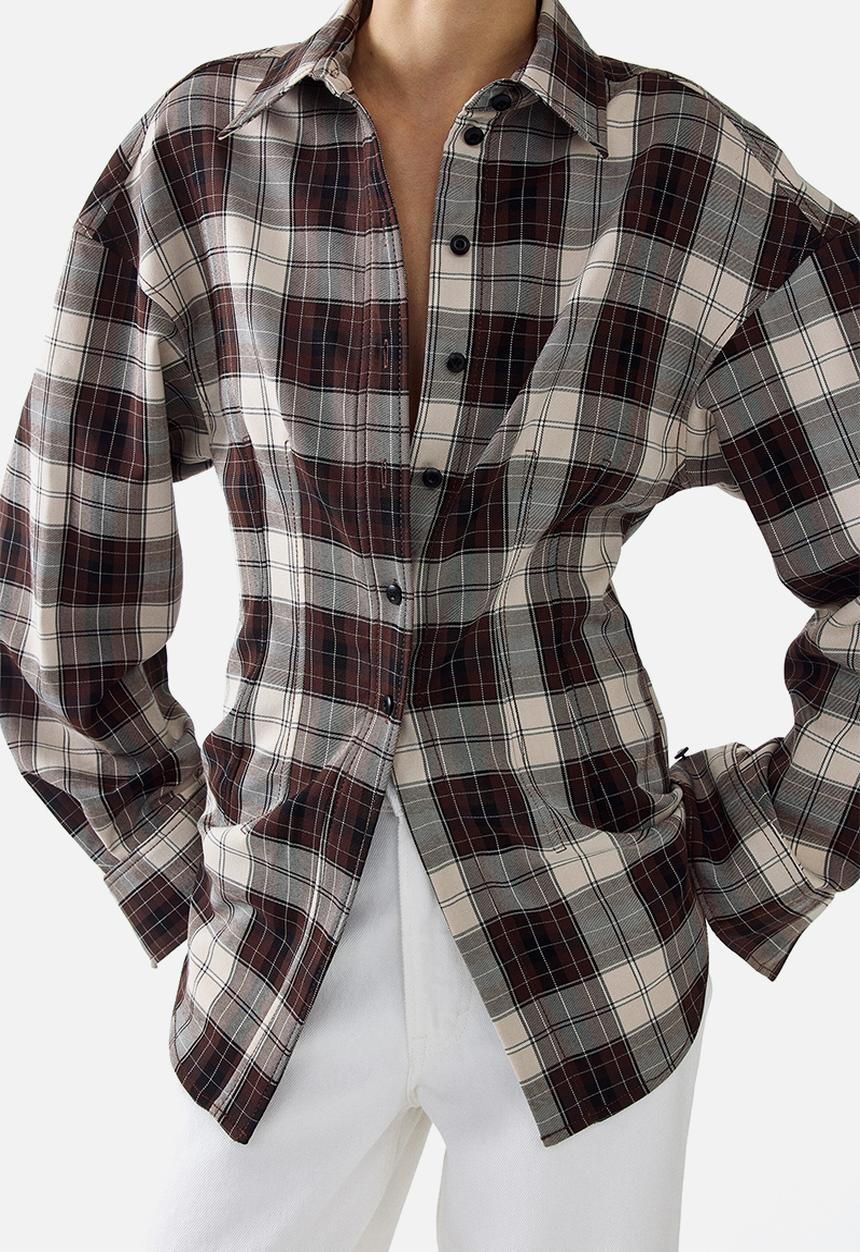 H&M - Waisted twill shirt - dark brown checked