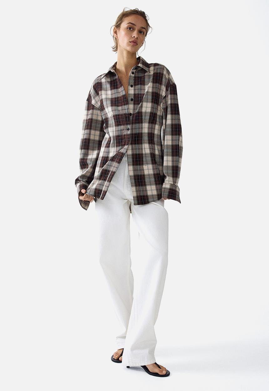 H&M - Waisted twill shirt - dark brown checked