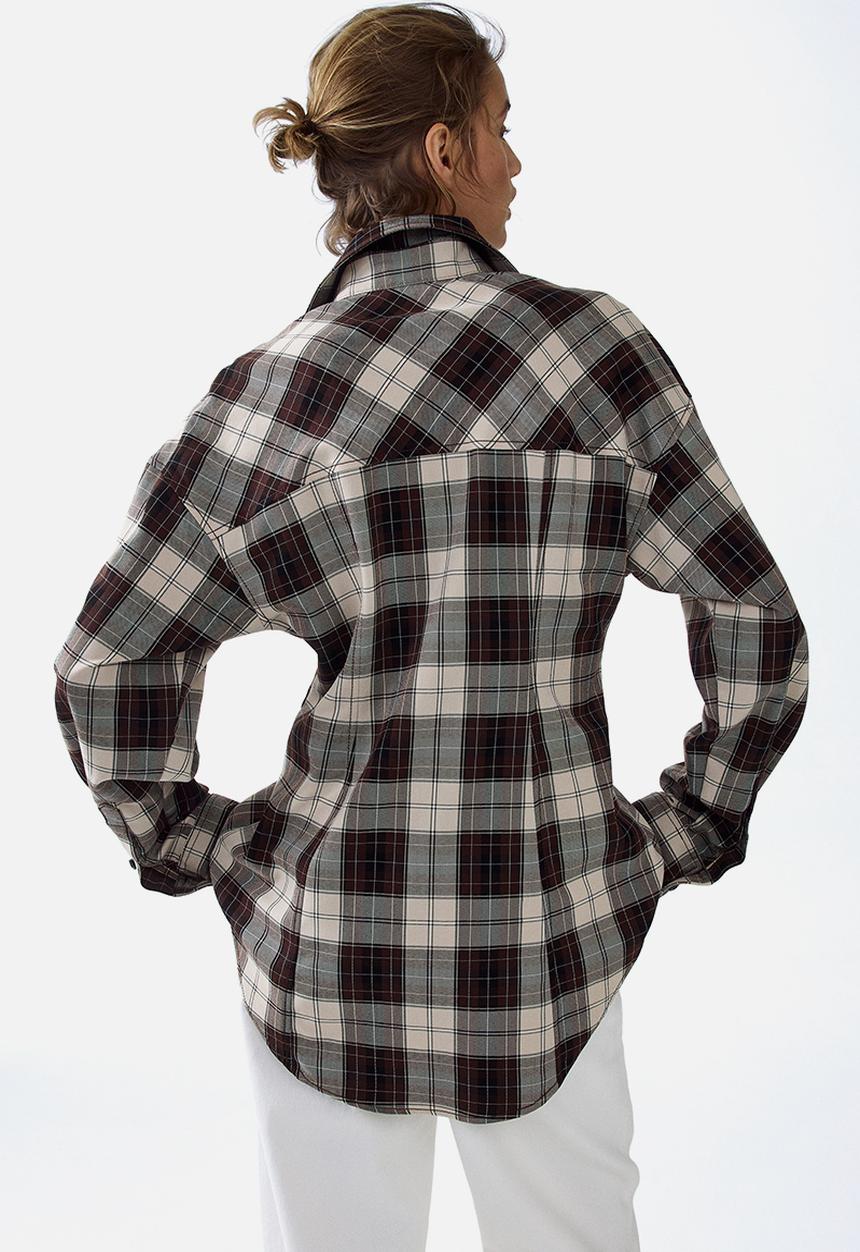 H&M - Waisted twill shirt - dark brown checked