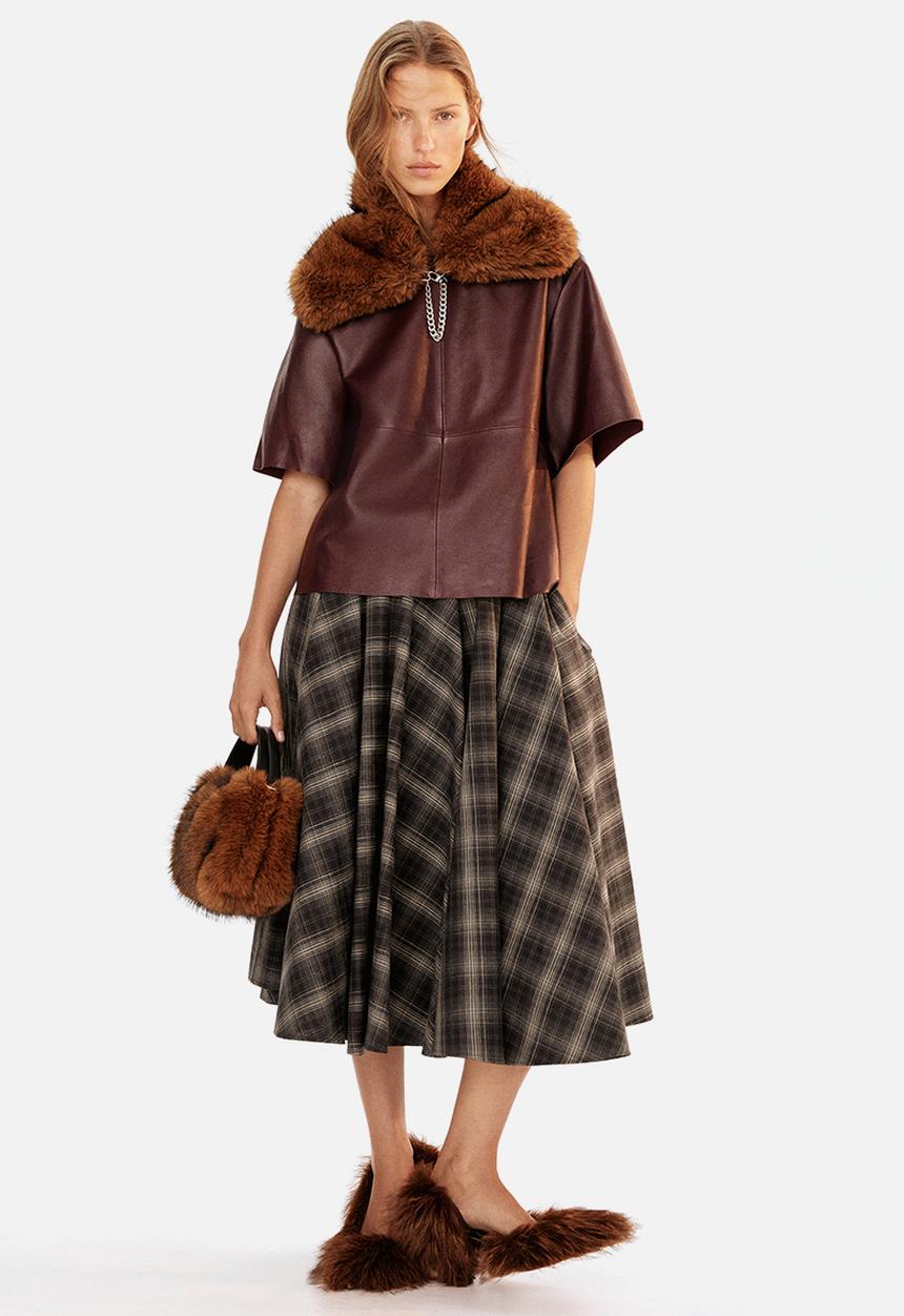 H&M - Circular cotton skirt - dark grey checked